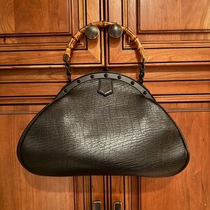 GUCCI Bamboo Top Handle Black Leather Frame Bag by Tom Ford